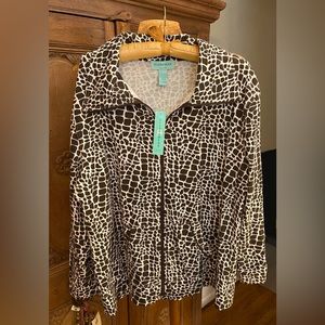 SILVERWEAR Brown White Animal Print front zip Jacket, Size L. NWT